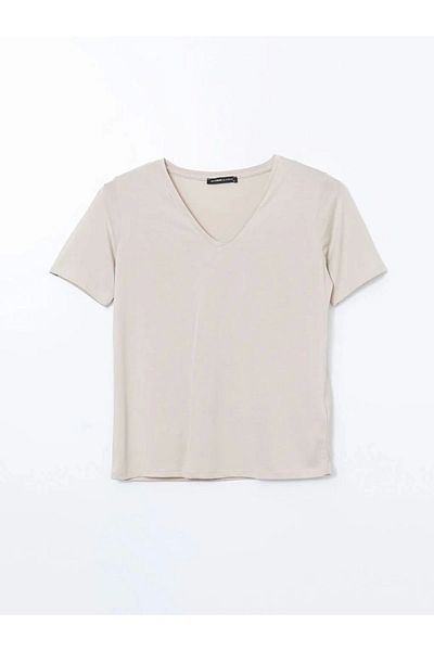 LC Waikiki Lc Waiki Classic Gray V-Neck Women's T-Shirt