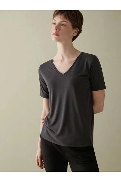 LC Waikiki Lc Waiki Classic Black V-Neck Women's T-Shirt