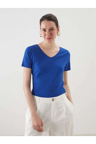LC Waikiki Lc Waiki Classic Blue V-Neck Women's T-Shirt