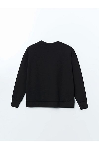 LC Waikiki Lcwaikikii Modest Black Crew Neck Oversize Women's Sweatshirt Tunic