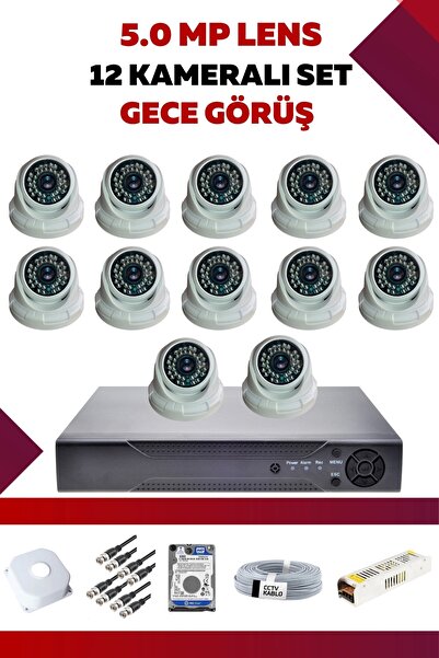 12 Kameralı Set - 5MP Sony Lensli Full Hd Gece Görüşlü Güvenlik Kamerası Sistemi -4408021264047