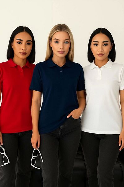 LC Waikiki Lc Waiki 3-Piece Advantage Polo Collar Plain Short Sleeve Cotton Women's T-Shirt - Corporate Custom