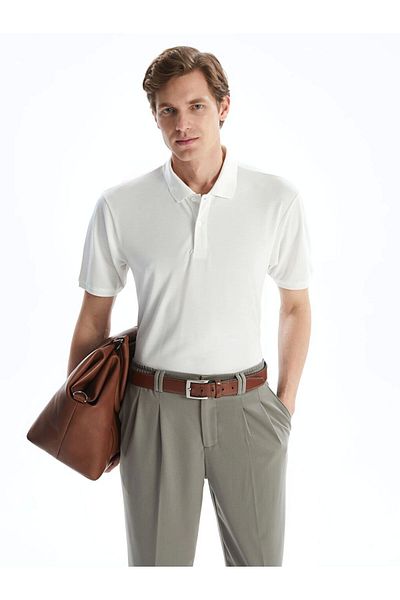 LC Waikiki Lc waiki eco ecru polo collar short sleeve men's t-shirt