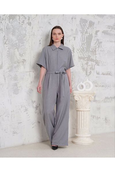 PETITE Πουκάμισο με ζώνη γιακά casual φόρμα γκρι s255822