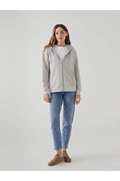 LC Waikiki Lc Waiki Gray Hooded Women's Zippered Sweatshirt
