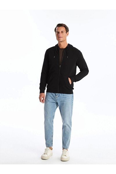LC Waikiki Lc Waiki Classic Black Hooded Long Sleeve Men's Thick Zipper Sweatshirt