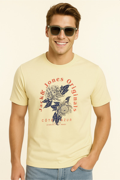 Jack & Jones J&J T-Shirt Men Logo Printed Tee Shirt Yellow