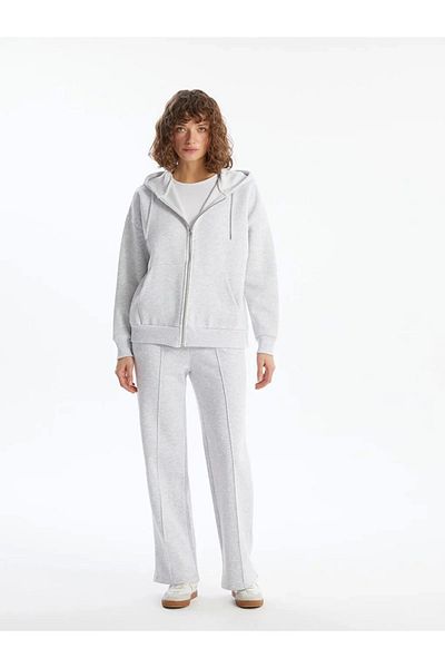 LC Waikiki Lc Waiki Vision Gray Hooded Oversize Women's Thick Zippered Sweatshirt