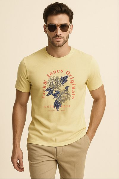 Jack & Jones J&J T-Shirt Ανδρικό μπλουζάκι με τυπωμένο λογότυπο κίτρινο