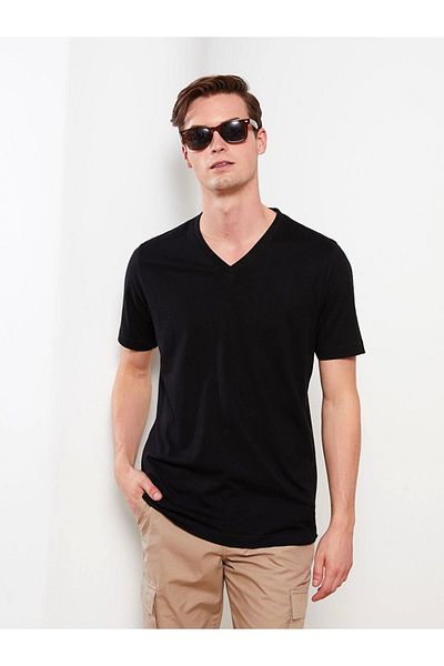 LC Waikiki Lc Waiki Black V-Neck Short Sleeve Combed Cotton Men's T-Shirt