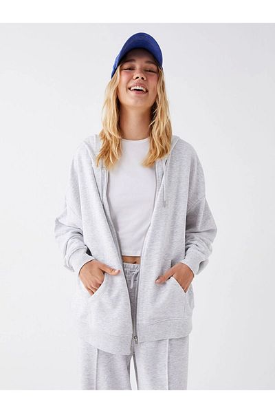 LC Waikiki Lc Waiki Casual Hooded Plain Long Sleeve Oversize Women's Zip Sweatshirt