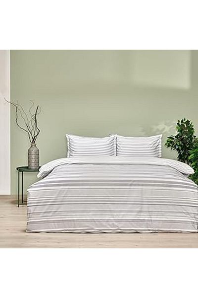 NETWORK ART Taç chain striped 100% cotton duvet cover set, gray, single size