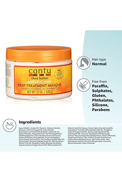Cantu Hair Deep Treatment Masque With Shea Butter 340 g Intense Repair & Hydration for Dry, Damaged,