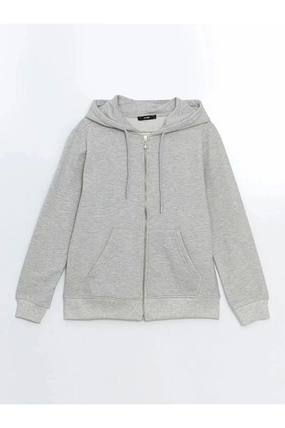 LC Waikiki Lc Waiki Gray Melange Hooded Women's Zippered Sweatshirt