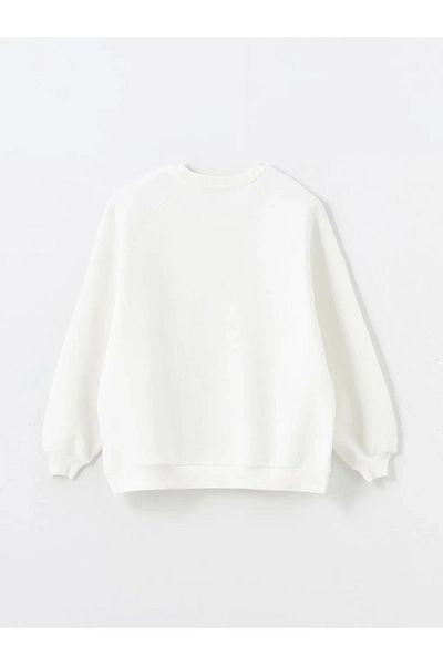 LC Waikiki Lc Waiki Xside Ecru Crew Neck Printed Oversize Women's Sweatshirt