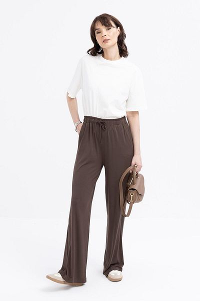 ALLDAY Coffee-Waist Lace-Up Wide Leg Sweatpants with Pockets