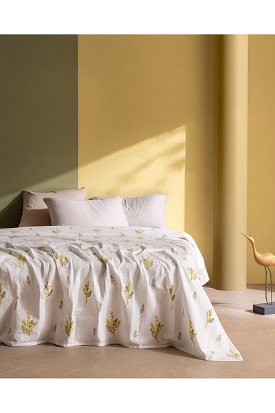 Madame Coco Yvette King Size 100% Cotton Karde Printed Pique - Yellow