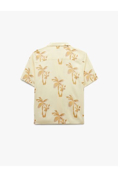 Koton New Season Short Sleeve Turn-Down Collar Viscose Palm Pattern Summer Shirt