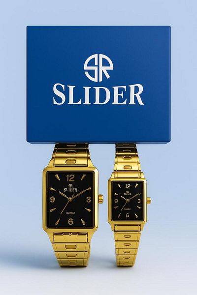 style iconic SLIDER Royal Gold Couple Watch Set – Classic Black Dial | Fade-Proof Color | 1-Year Guarantee 📝
