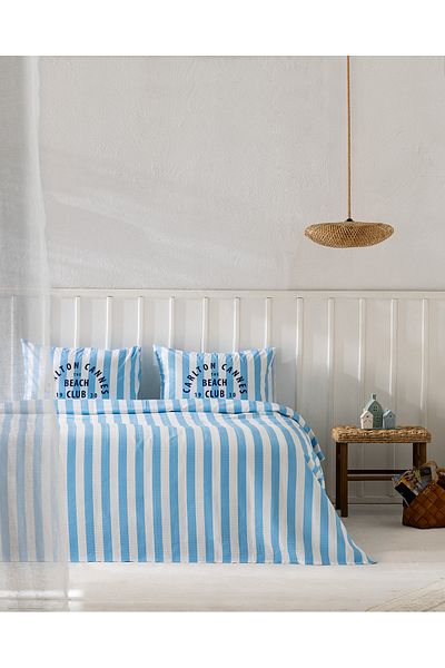 Madame Coco Coralie Double 100% Cotton Karde Printed Pique Set - Blue