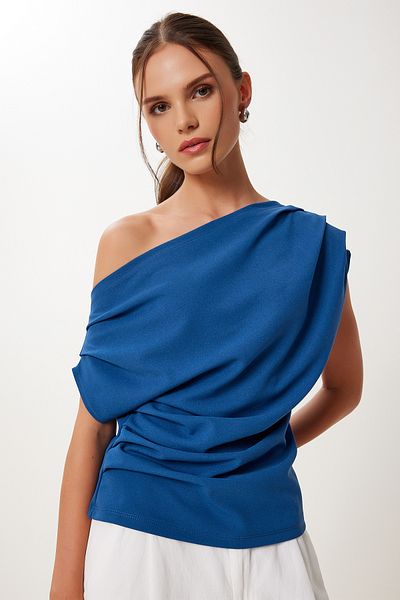 Lovelyİstanbul Bluză tricotată elastică Drapeli ALBASTRU COBALT LFW0009