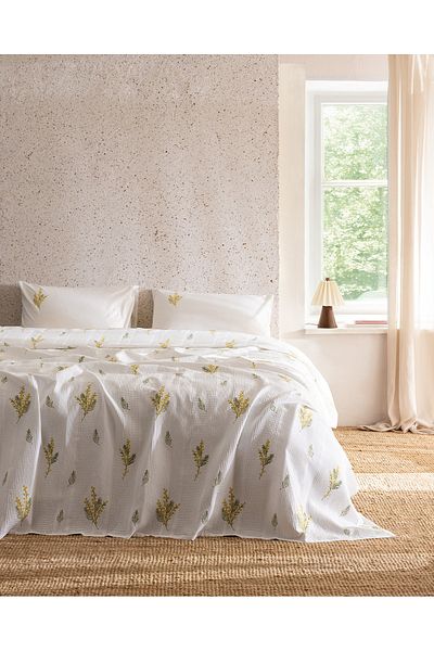 Madame Coco Yvette Double 100% Cotton Karde Printed Pique Set - Yellow