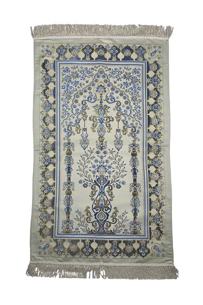 TAYBOUN Luxury Menekse Garden Prayer Rug with Ornamental Chandelier Design and Floral Accents