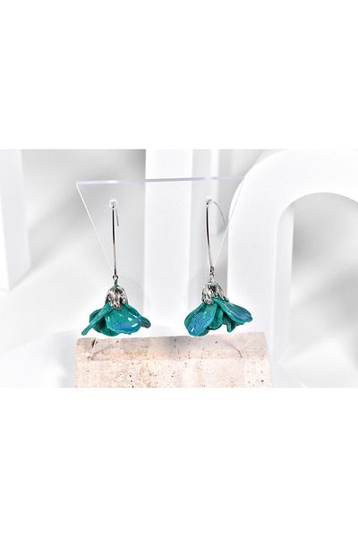 NARRU NARRU earrings, handmade, flower chandelier, turquoise and silver, Teona 02