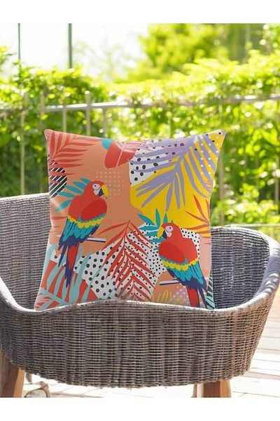ASDİVA Smr Tropical Bird Patterned Throw Pillow – Soft Colored Parrot Decorative Throw Pillow 43X43