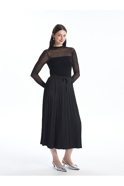 LC Waikiki Women's Pleated Skirt with Elastic Waist
