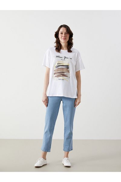 LC Waikiki Γυναικείο μπλουζάκι με στάμπα Crew Neck