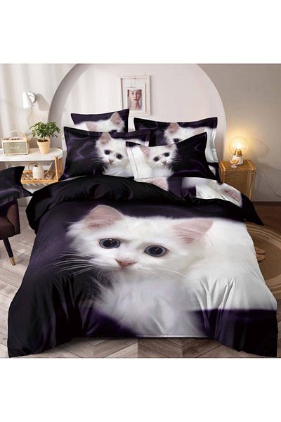 CHIRASO CHIRASO 3D Bedding, FINET, 6 Pieces, Sheet 235x240, 4 Pillowcases, Kitty