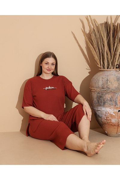 Intisimo Women's Pajamas, Three Quarters, Cotton, Fashion For You, Large Size, Brick - 3xl