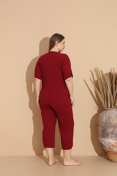 Intisimo Women's Pajamas, Three Quarters, Cotton, Beyoutiful, Large Size, Bordeaux Red - 3xl