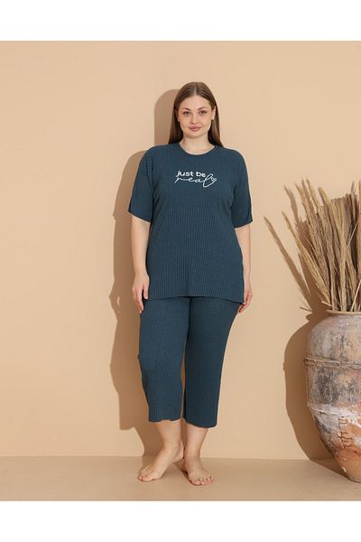 Intisimo Pijamale pentru femei, trei sferturi, bumbac, Just Be Real, mărime mare, albastru Nautilius - 5xl