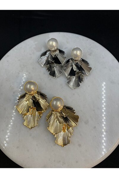 Byoz store New Season Earrings with Pearl Detail Silver Leaf Dangle