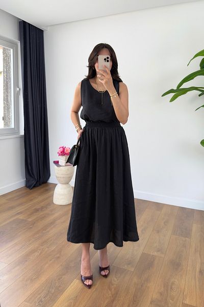 BİRCANÇİL Viana Black Blouse Skirt Tensl Set