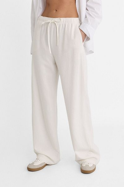 VODENS Linen Blend Ecru Loose Cut Trousers