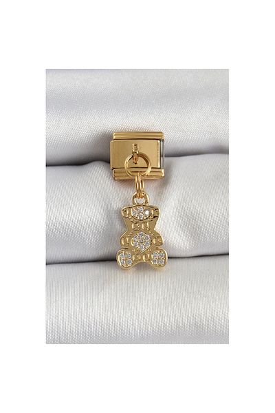 Skygo 316L Steel Dangle Zircon Stone Teddy Bear Model Gold Color Nomination Charm - Tj-Bc1413