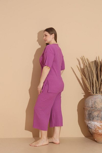 Intisimo Women's Pajamas, Three Quarters, Cotton, Parisien, Large Size, Purple - 4xl