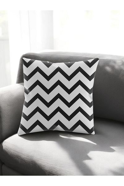 ASDİVA Smr Zigzag Polka Dot Patterned Modern Throw Pillow Decorative Cushion Soft Black White Colored 43X43