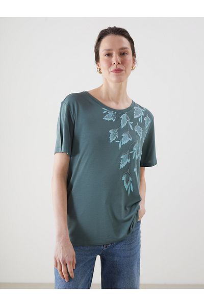 LC Waikiki Γυναικείο φλοράλ μπλουζάκι Crew Neck