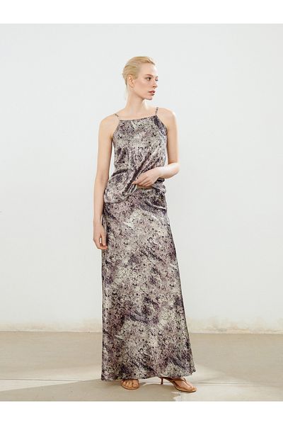 LC Waikiki Fusta din satin cu model cu talie elastică