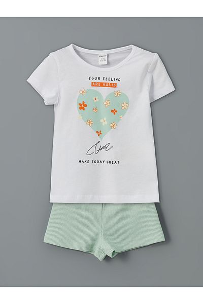 LC Waikiki Crew Neck Printed Girls' T-Shirts and Shorts Set of 2