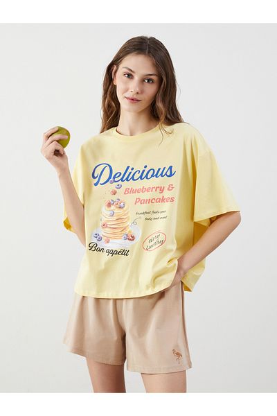 LC Waikiki Top de pijama oversize pentru femei cu decolteu rotund imprimat