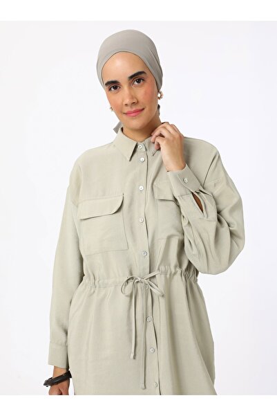 Refka Belden Bağlamalı Modal Tunik Pantolon İkili Takım - Krem- Refka