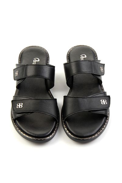 Bambi Black Leather Women's Slippers K04073102003