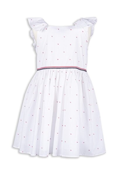 Ozmoz By Mukadder Özden Embroidery Processing White Flounced Sleeveless Summer Girl's Dress