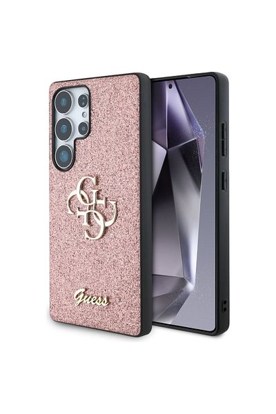 Guess Case for Samsung Galaxy S25 Ultra - Guess Glitter Script Big 4G Logo (GUHCS25LHG4SGP) - Pink
