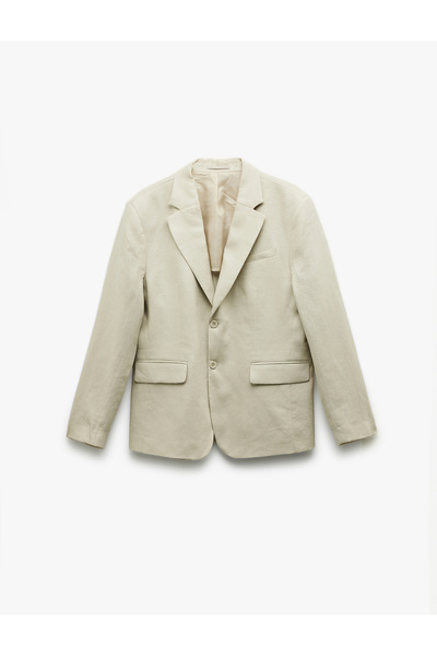 Koton Mono Collar Linen Blazer Jacket with Buttoned Flap Pocket Detail